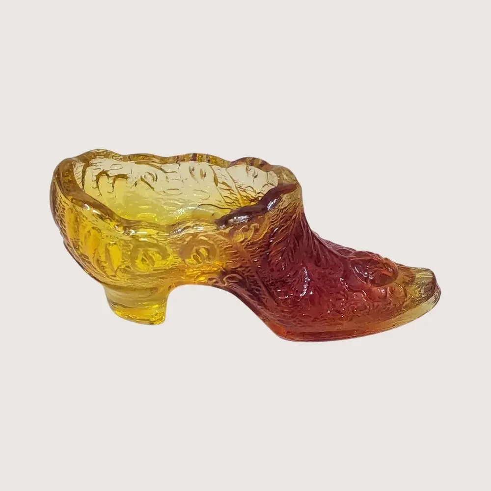 1970s Fenton Amberina Cat Head Glass Shoe